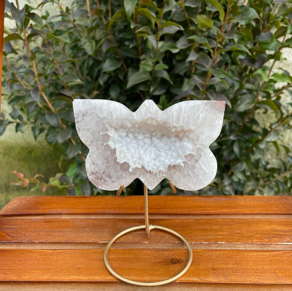 Agate Druzy Butterfly Stone on Metal Stands - Alura Stones