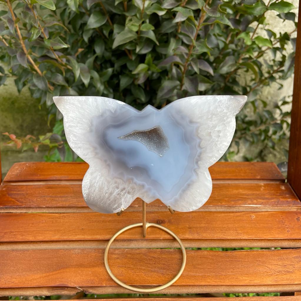 Agate Druzy Butterfly Stone on Metal Stands - Alura Stones