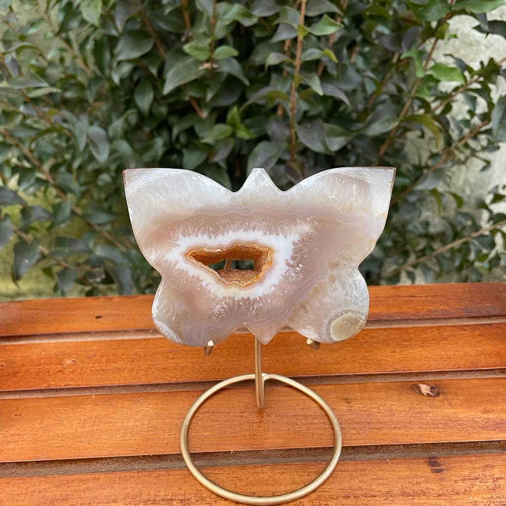 Agate Druzy Butterfly Stone on Metal Stands - Alura Stones