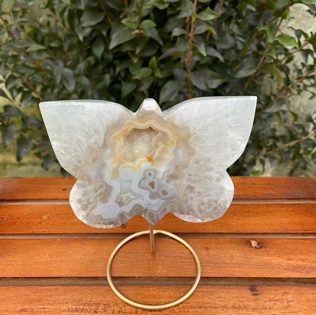 Agate Druzy Butterfly Stone on Metal Stands - Alura Stones