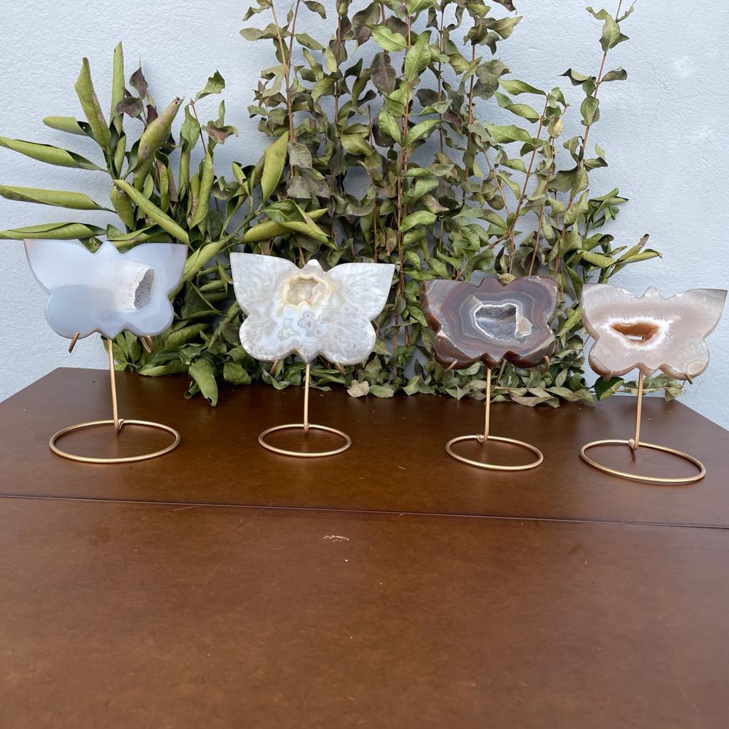 [LOT 201] Agate Druzy Butterfly Stone on Metal Stands - Alura Stones