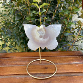 Agate Druzy Butterfly Stone on Metal Stands - Alura Stones