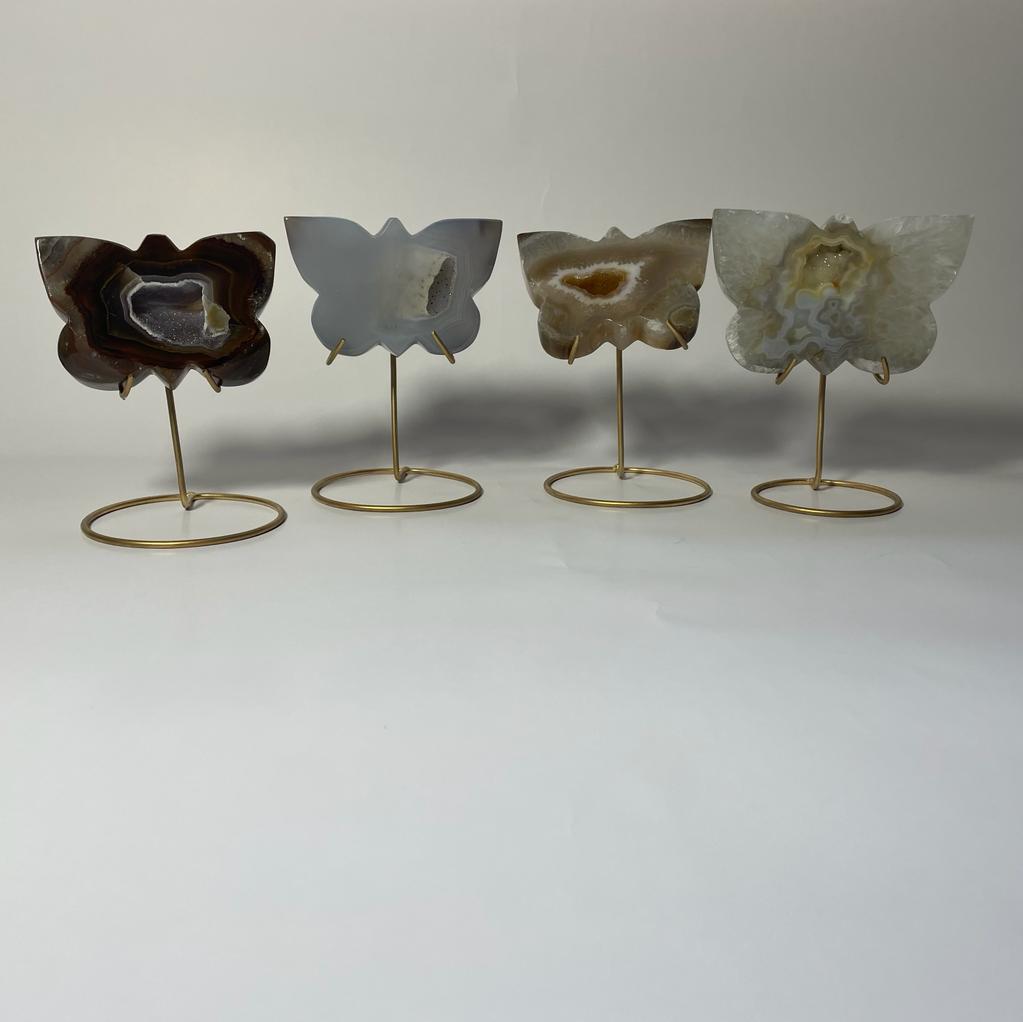 [LOT 201] Agate Druzy Butterfly Stone on Metal Stands - Alura Stones