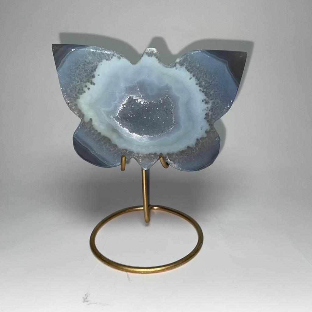 Agate Druzy Butterfly Stone on Metal Stands - Alura Stones