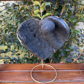 AGATE HEART SHAPED STONE WITH GEODE ON METAL STAND - ALURA STONE