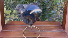 AGATE HEART SHAPED STONE WITH GEODE ON METAL STAND - ALURA STONE