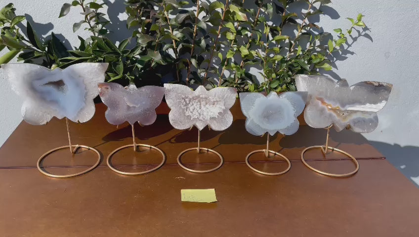 [LOT 190] Agate Druzy Butterfly Stone on Metal Stands - Alura Stones